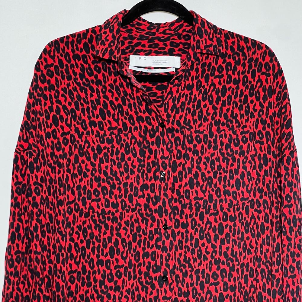 IRO Long Sleeve Button Front Side Slit Leopard Pirae Dress Red Womens Size 34 - Picture 6 of 16